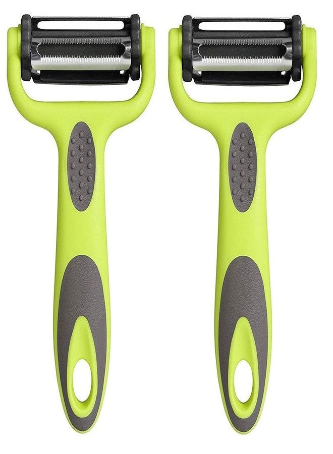 باسكيتي باسكتي 3 في 1 مقشرة خضار جوليان، مقشرة جزر، مقشرة بطاطس، مقشرة فواكه من الفولاذ المقاوم للصدأ، قطاعة بطاطس وكرنب، مبشرة خضار، أداة مطبخ (عبوة من قطعتين) - Image 1